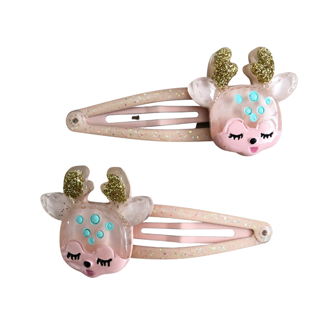 Glittery Pink Reindeer Snap Clips