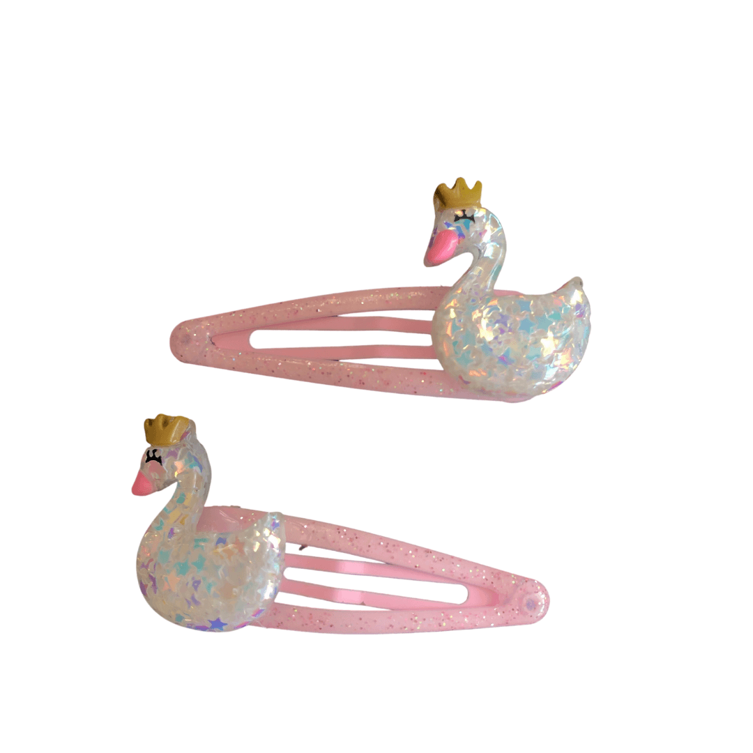 Glittery White Swan Snaps Hair clips Ponytails and Fairytales