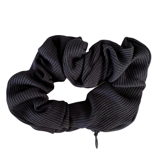 Secret Pocket Zipper Scrunchie - Black