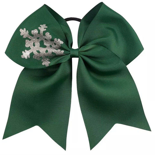 Big Christmas Snowflake Cheer Bow Hair Tie - christmas - School Uniform Hair Accessories - Ponytails and Fairytales