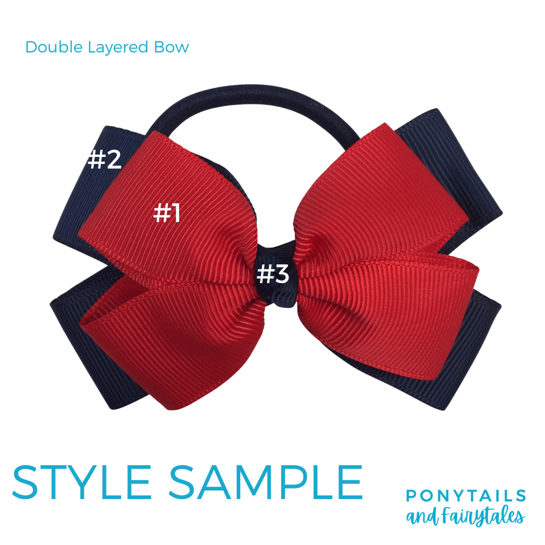 Custom Colours: Choose Your Own (3) Assorted Hair Accessories School Ponytails - Colours Double Layered Bow (tie) 