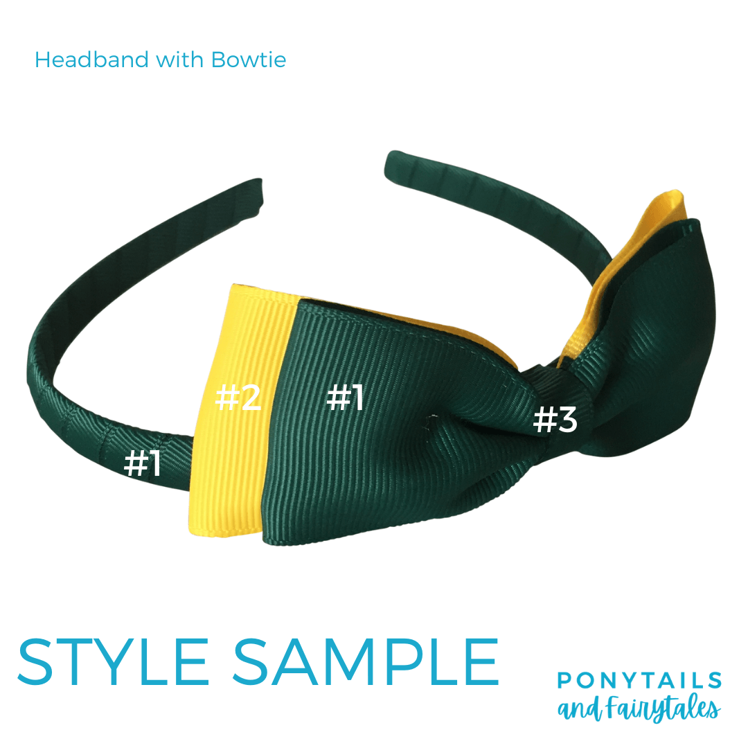 Custom Colours: Choose Your Own (3) Assorted Hair Accessories School Ponytails - Colours Headband with Bowtie 