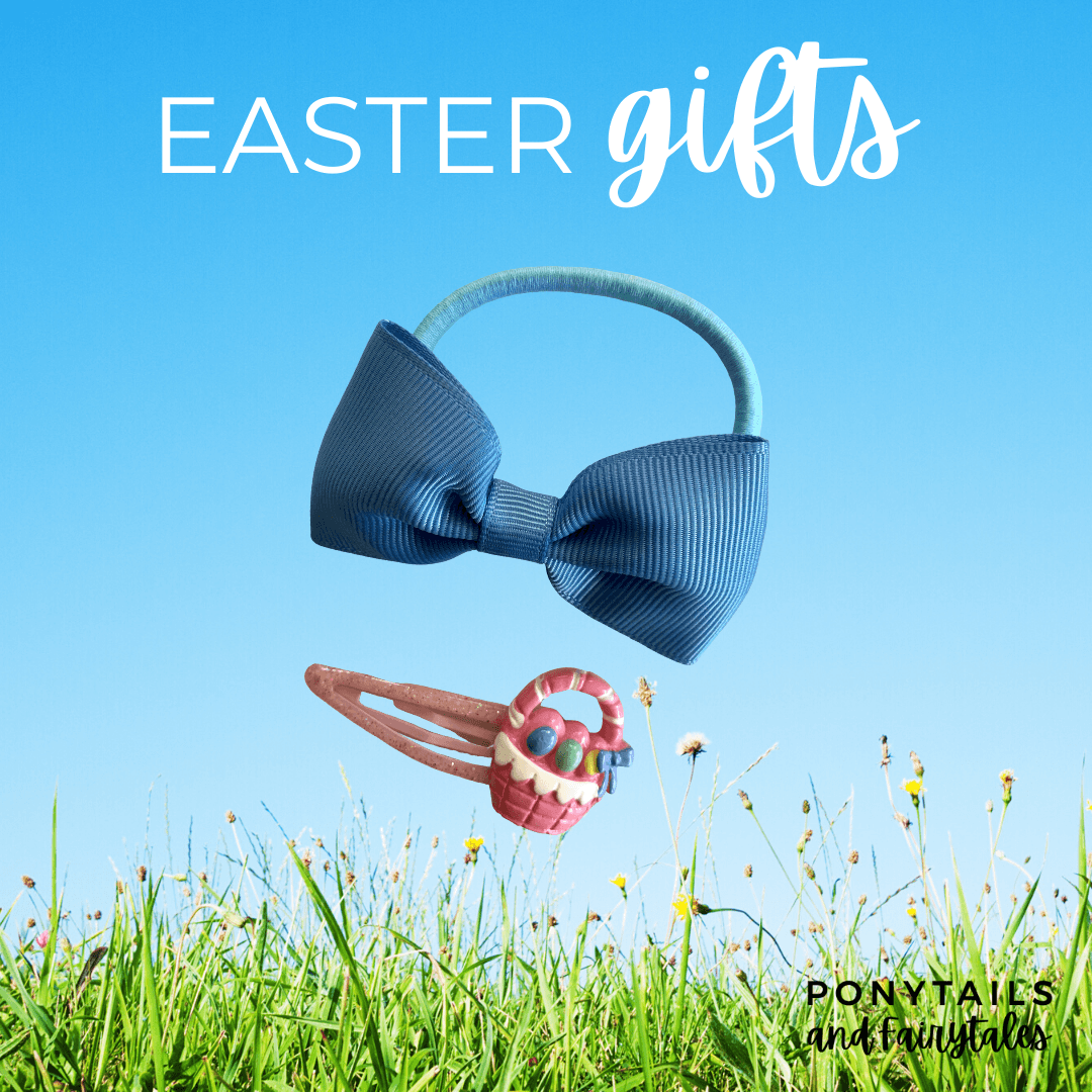 Easter Gift Set: Basket Glittery Snap Clip and Hair Tie - easter - School Uniform Hair Accessories - Ponytails and Fairytales