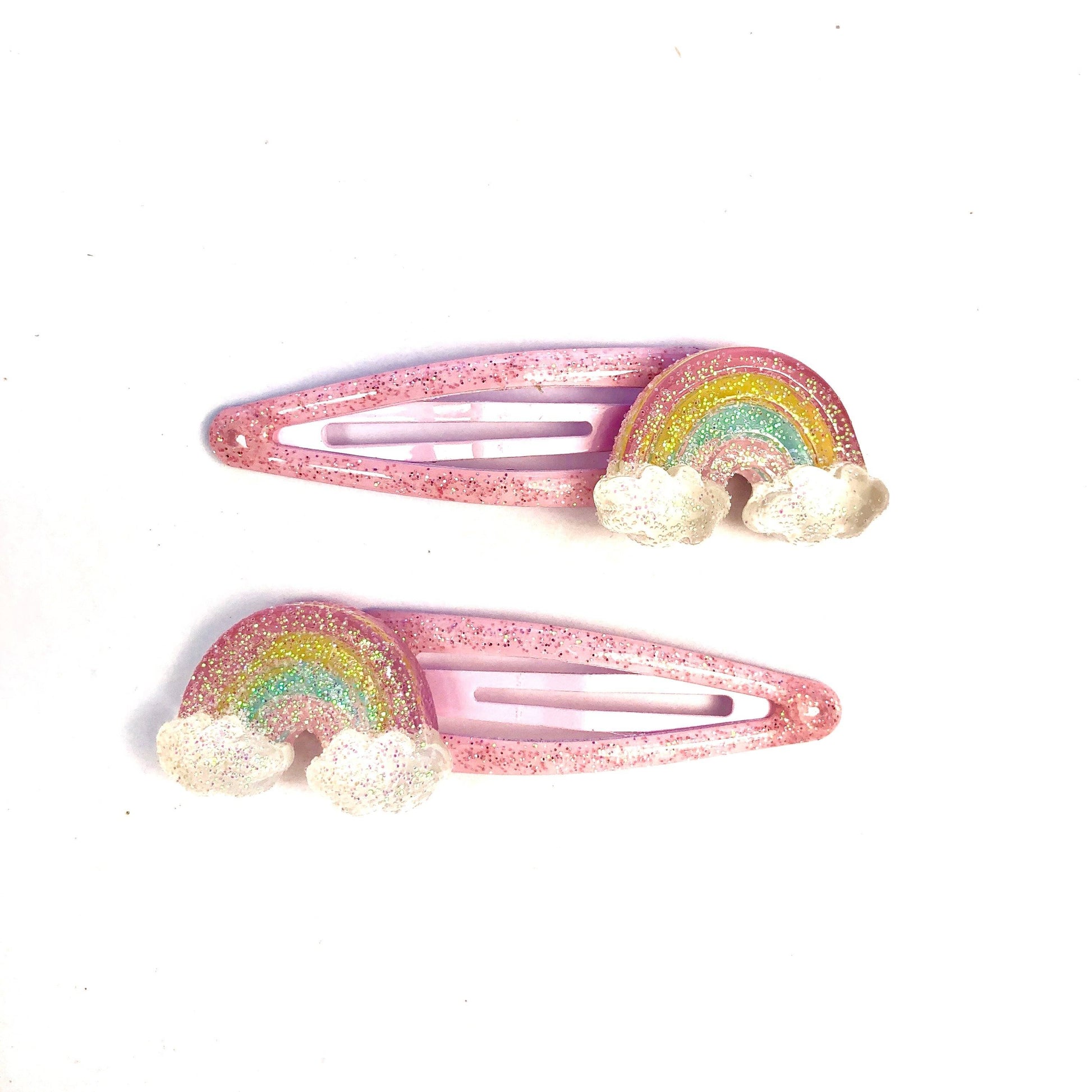 Glittery Pink Rainbow Snaps - Hair clips - School Uniform Hair Accessories - Ponytails and Fairytales