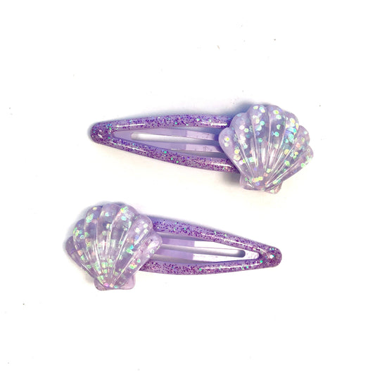Glittery Purple Shell Snaps - Hair clips - School Uniform Hair Accessories - Ponytails and Fairytales