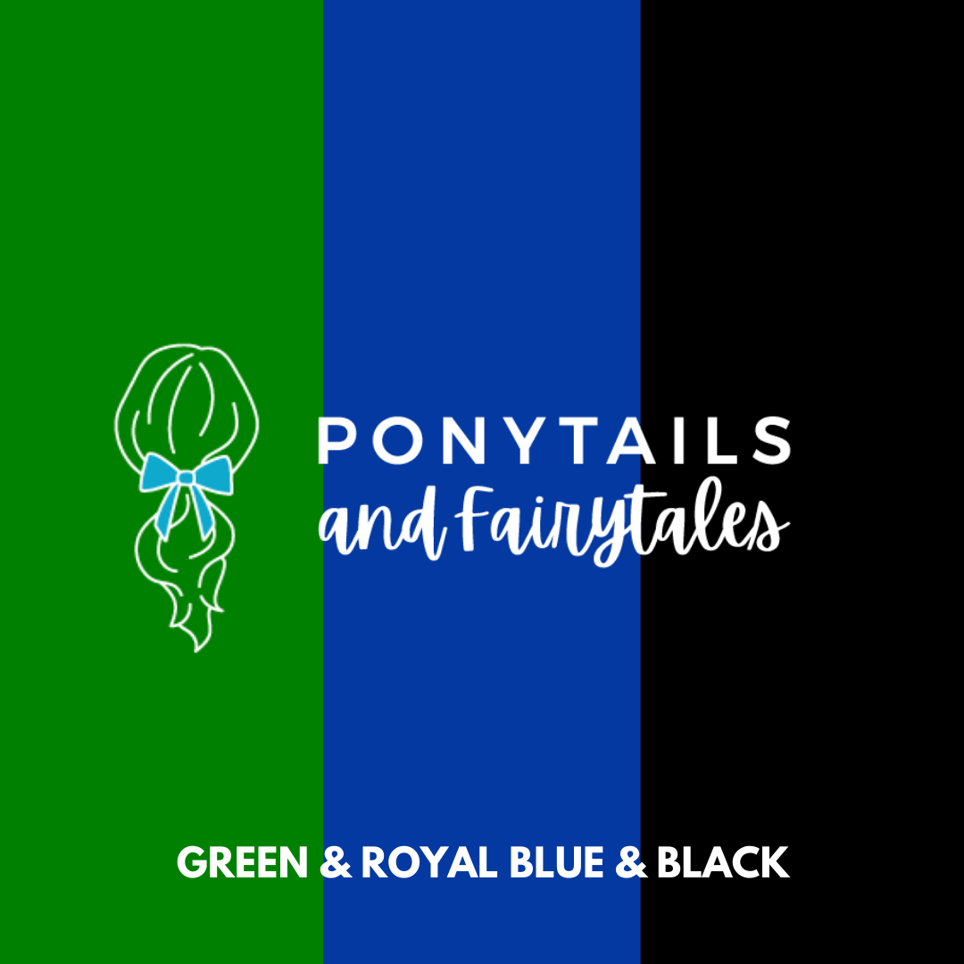 Green & Royal Blue & Black Assorted Hair Accessories School Ponytails - Colours 