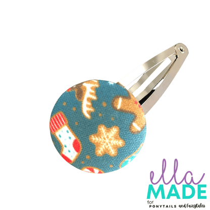 Limited Edition: Christmas Covered Buttons Hair clips Ella Made Snap Clip 