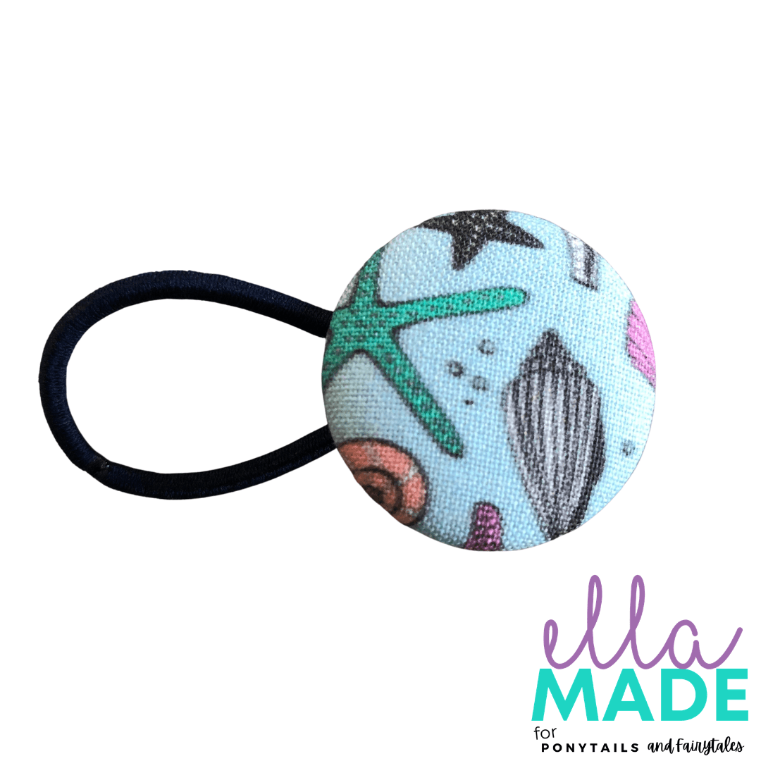 Limited Edition: Sea Shells Covered Buttons Hair clips Ella Made Hair Tie 