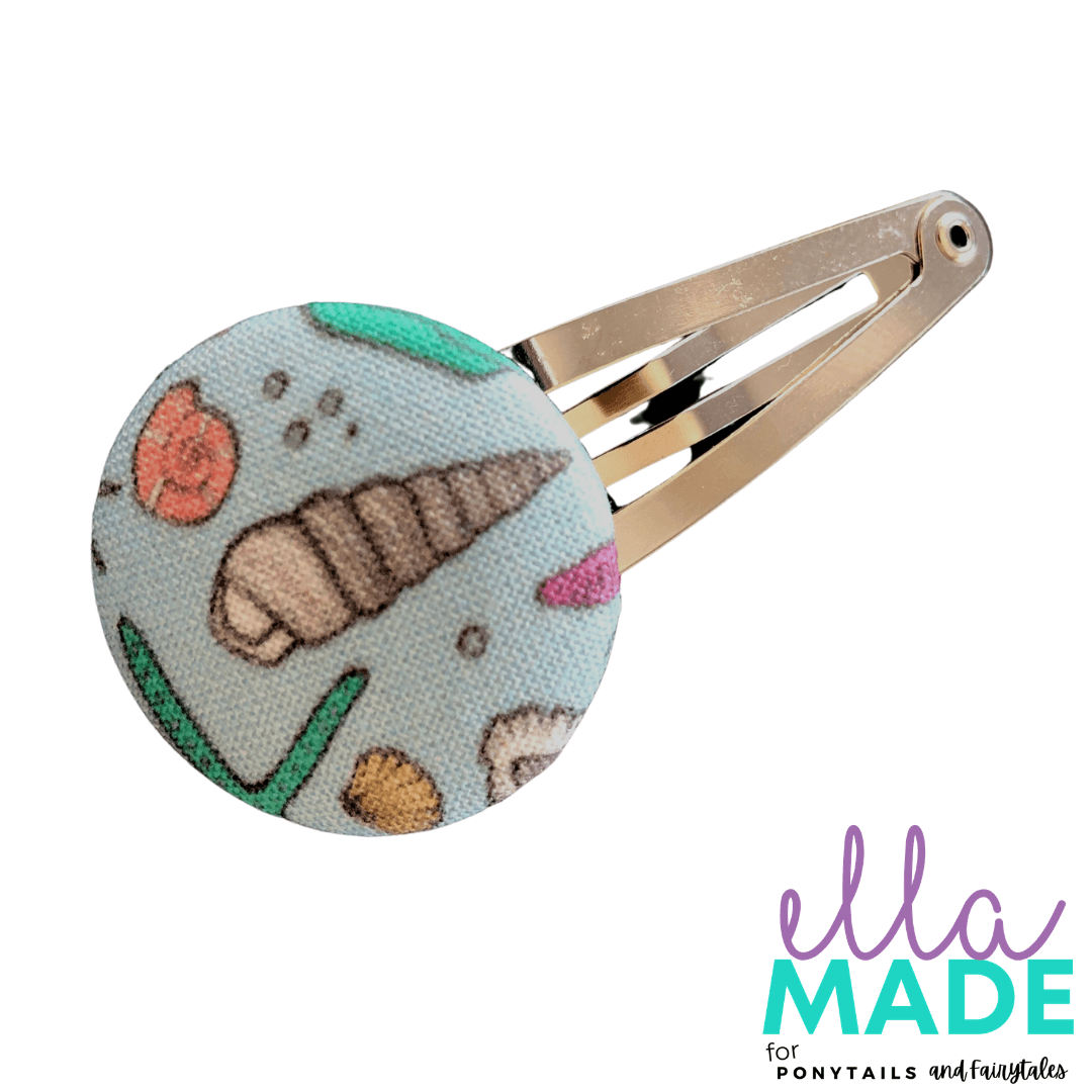 Limited Edition: Sea Shells Covered Buttons Hair clips Ella Made Snap Clip 