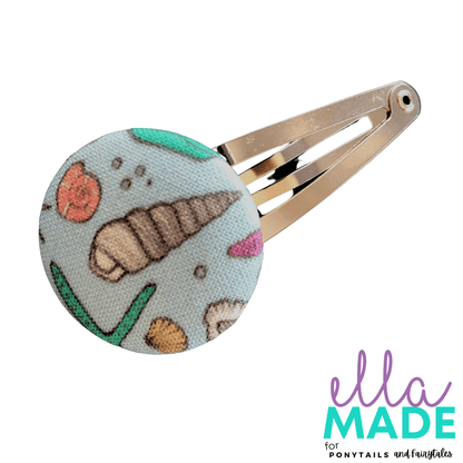 Limited Edition: Sea Shells Covered Buttons Hair clips Ella Made Snap Clip 