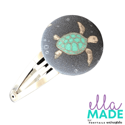 Limited Edition: Sea Turtle Covered Buttons Hair clips Ella Made Snap Clip 