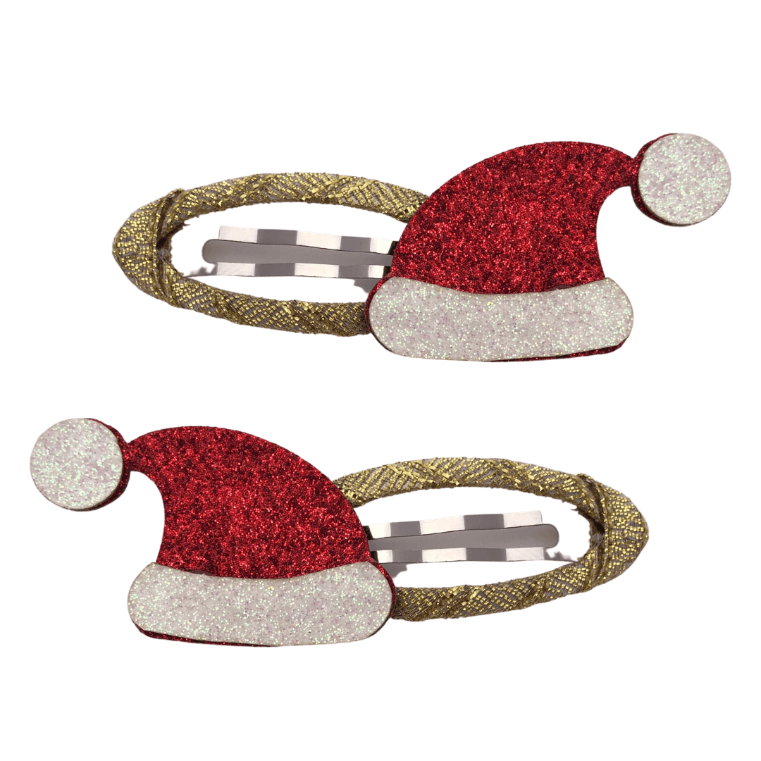 Santa Hat Christmas Snap Clips christmas Ponytails and Fairytales 