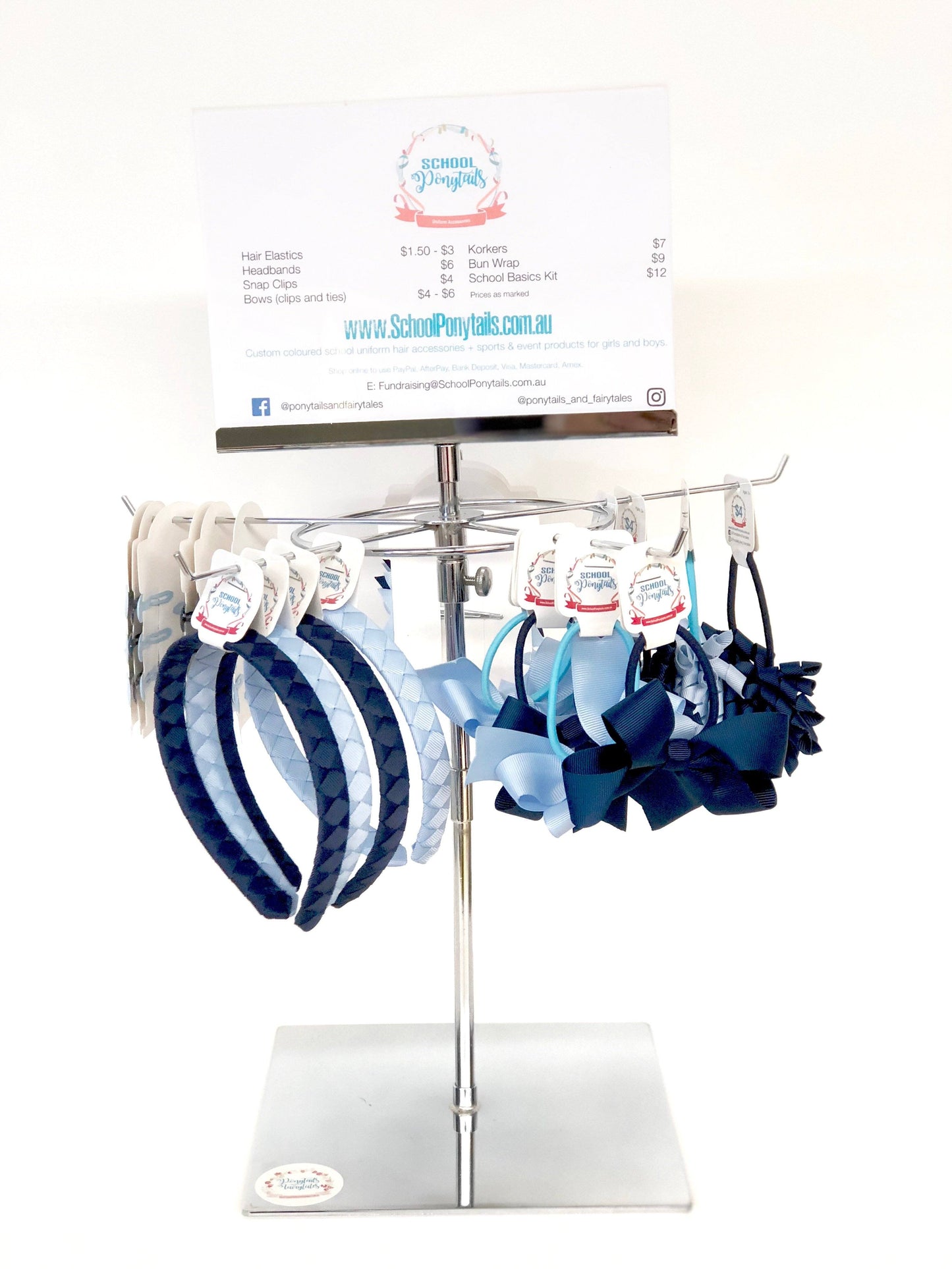Stockist Counter Display: Small Display - Spinner Display - School Uniform Hair Accessories - Ponytails and Fairytales