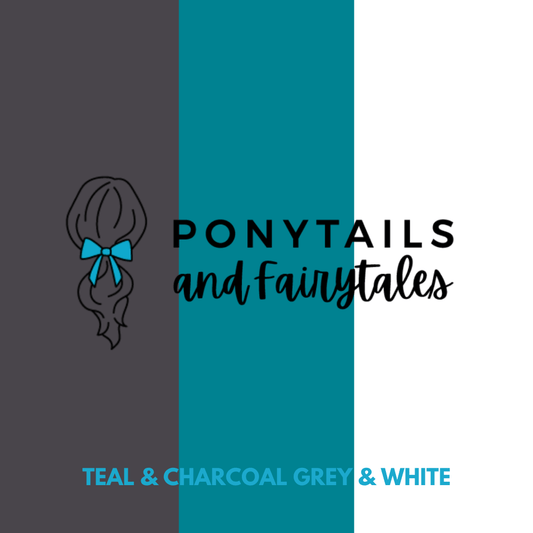 Teal & Charcoal Grey & White Hair Accessories - Assorted Hair Accessories - School Uniform Hair Accessories - Ponytails and Fairytales