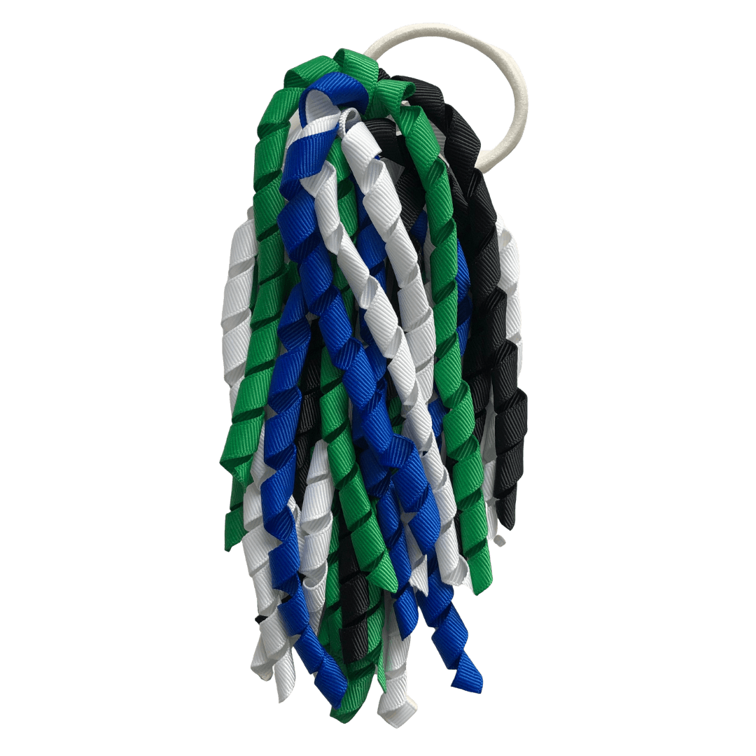 Torres Strait Islander Colours - Green, Blue, Black, & White Hair Accessories - Assorted Hair Accessories - School Uniform Hair Accessories - Ponytails and Fairytales