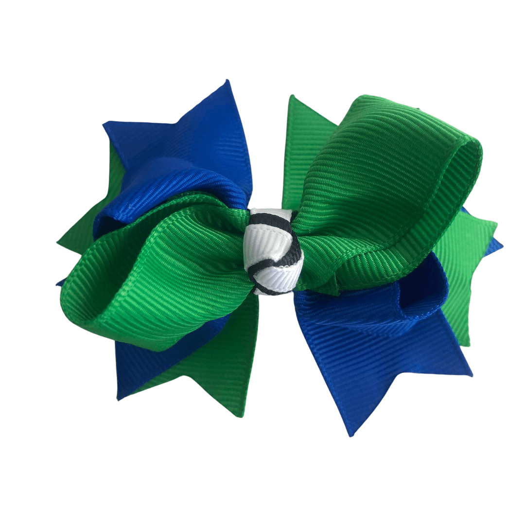 Torres Strait Islander Colours - Green, Blue, Black, & White Hair Accessories Assorted Hair Accessories School Ponytails - Colours Layered Bow (clip) 