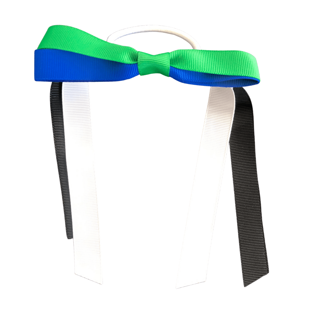 Torres Strait Islander Colours - Green, Blue, Black, & White Hair Accessories Assorted Hair Accessories School Ponytails - Colours Ponytail Bow (hair tie) 