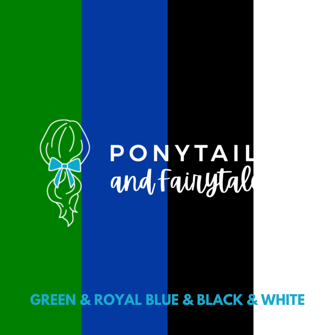 Torres Strait Islander Colours - Green, Blue, Black, & White Hair Accessories - Assorted Hair Accessories - School Uniform Hair Accessories - Ponytails and Fairytales
